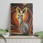 Australian Aboriginal Art Kangaroo Canvas Wall Art Warm Earth Tones Aboriginal Dot Painting