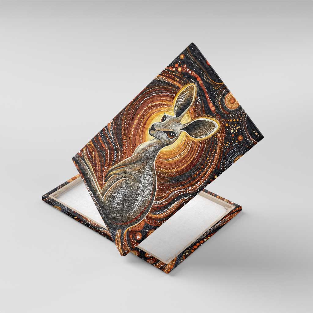 Australian Aboriginal Art Kangaroo Canvas Wall Art Warm Earth Tones Aboriginal Dot Painting