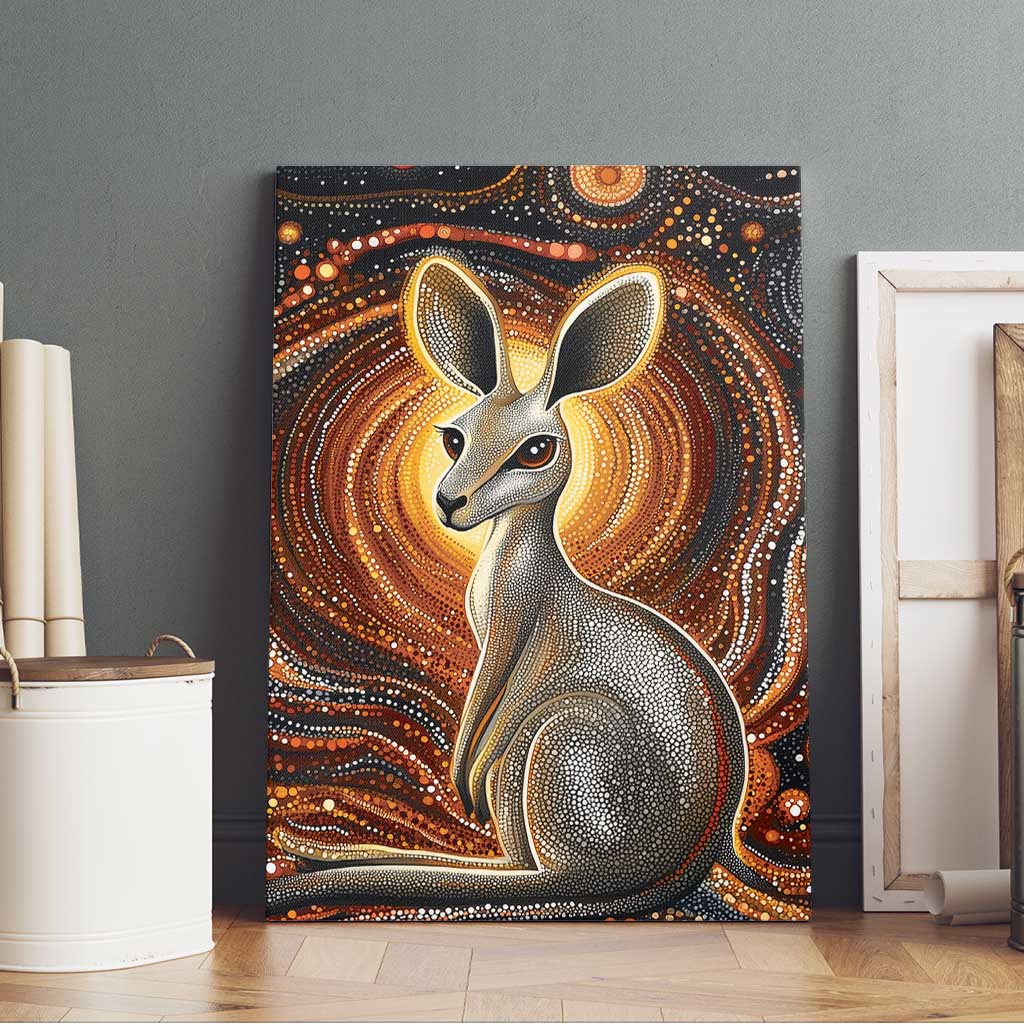 Australian Aboriginal Art Kangaroo Canvas Wall Art Warm Earth Tones Aboriginal Dot Painting
