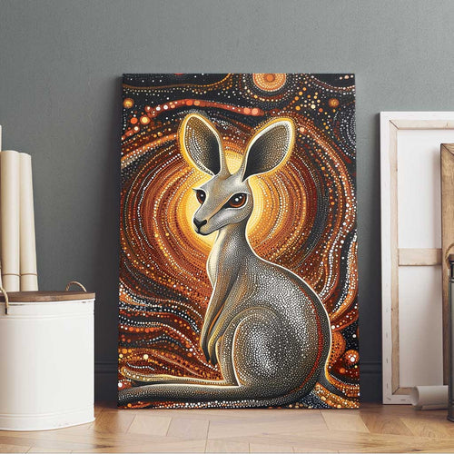 Australian Aboriginal Art Kangaroo Canvas Wall Art Warm Earth Tones Aboriginal Dot Painting