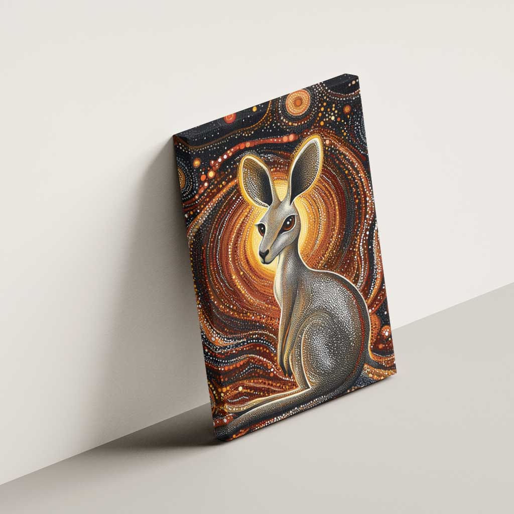 Australian Aboriginal Art Kangaroo Canvas Wall Art Warm Earth Tones Aboriginal Dot Painting