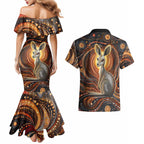 Australian Aboriginal Art Kangaroo Couples Matching Mermaid Dress and Hawaiian Shirt Warm Earth Tones Aboriginal Dot Painting