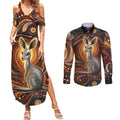 Australian Aboriginal Art Kangaroo Couples Matching Summer Maxi Dress and Long Sleeve Button Shirt Warm Earth Tones Aboriginal Dot Painting