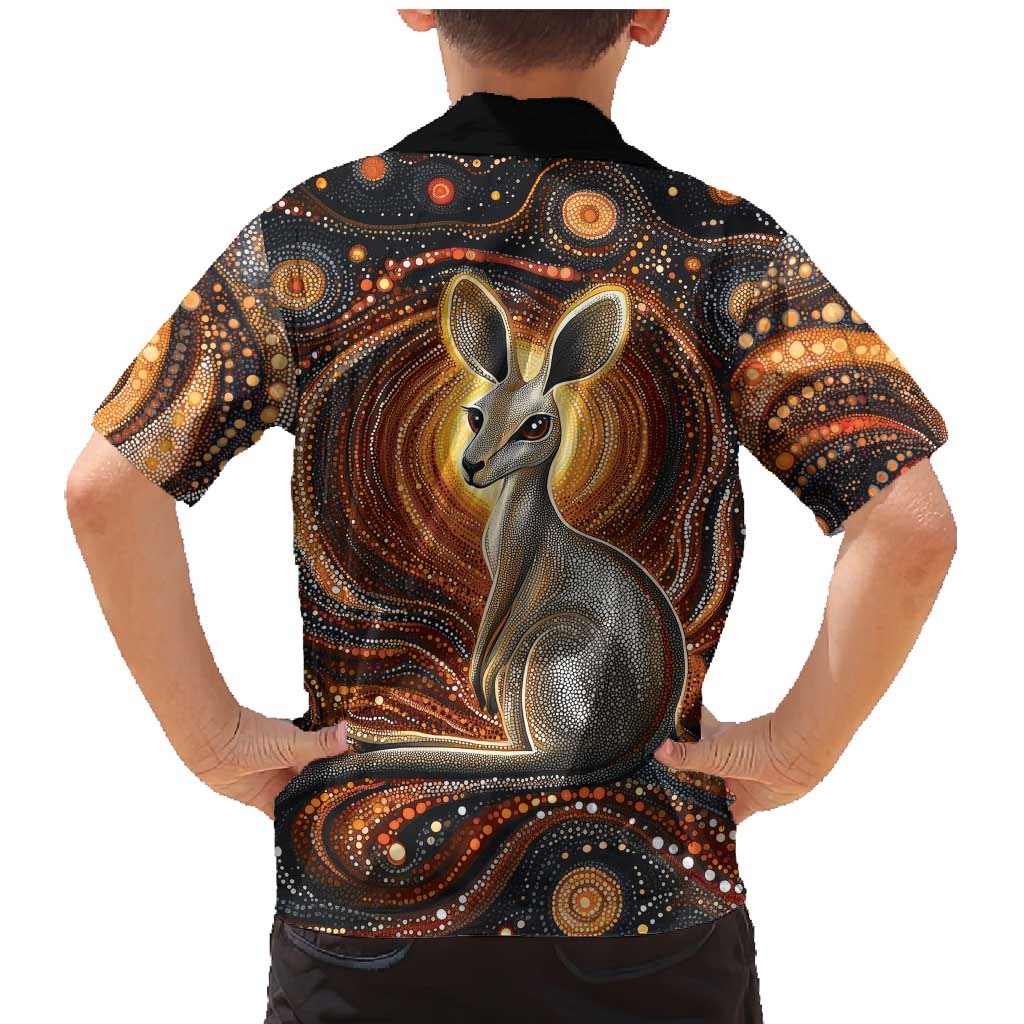 Australian Aboriginal Art Kangaroo Family Matching Mermaid Dress and Hawaiian Shirt Warm Earth Tones Aboriginal Dot Painting