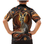 Australian Aboriginal Art Kangaroo Family Matching Mermaid Dress and Hawaiian Shirt Warm Earth Tones Aboriginal Dot Painting