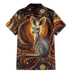 Australian Aboriginal Art Kangaroo Family Matching Mermaid Dress and Hawaiian Shirt Warm Earth Tones Aboriginal Dot Painting