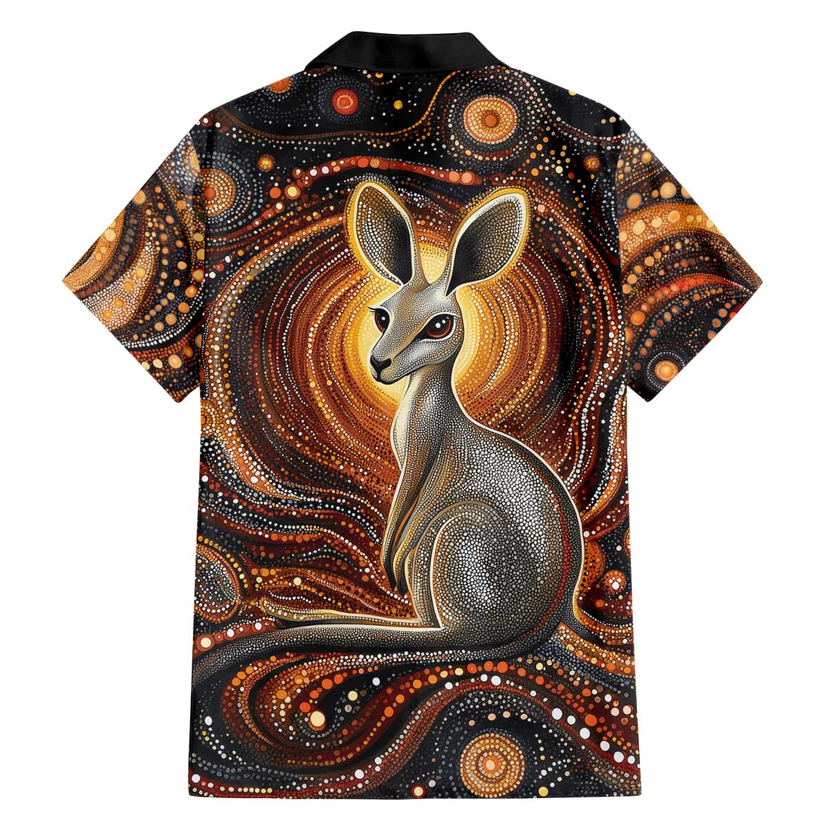 Australian Aboriginal Art Kangaroo Family Matching Off The Shoulder Long Sleeve Dress and Hawaiian Shirt Warm Earth Tones Aboriginal Dot Painting