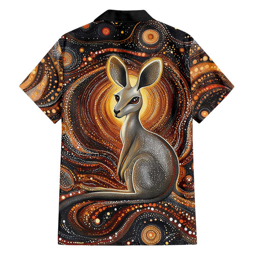Australian Aboriginal Art Kangaroo Family Matching Off The Shoulder Long Sleeve Dress and Hawaiian Shirt Warm Earth Tones Aboriginal Dot Painting