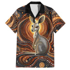 Australian Aboriginal Art Kangaroo Family Matching Off Shoulder Maxi Dress and Hawaiian Shirt Warm Earth Tones Aboriginal Dot Painting