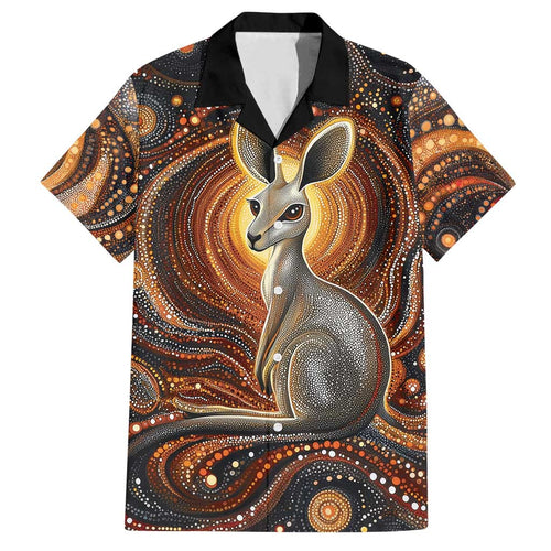 Australian Aboriginal Art Kangaroo Family Matching Off Shoulder Maxi Dress and Hawaiian Shirt Warm Earth Tones Aboriginal Dot Painting