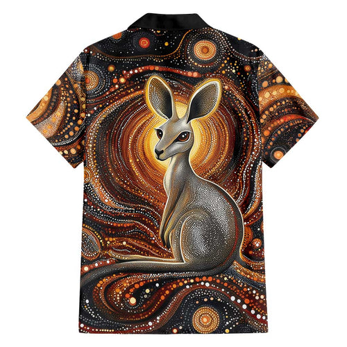 Australian Aboriginal Art Kangaroo Family Matching Off Shoulder Short Dress and Hawaiian Shirt Warm Earth Tones Aboriginal Dot Painting