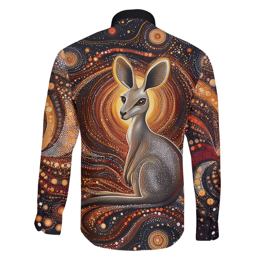 Australian Aboriginal Art Kangaroo Family Matching Off Shoulder Short Dress and Hawaiian Shirt Warm Earth Tones Aboriginal Dot Painting