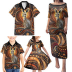 Australian Aboriginal Art Kangaroo Family Matching Puletasi and Hawaiian Shirt Warm Earth Tones Aboriginal Dot Painting