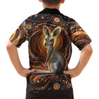 Australian Aboriginal Art Kangaroo Family Matching Short Sleeve Bodycon Dress and Hawaiian Shirt Warm Earth Tones Aboriginal Dot Painting