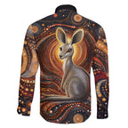 Australian Aboriginal Art Kangaroo Family Matching Short Sleeve Bodycon Dress and Hawaiian Shirt Warm Earth Tones Aboriginal Dot Painting