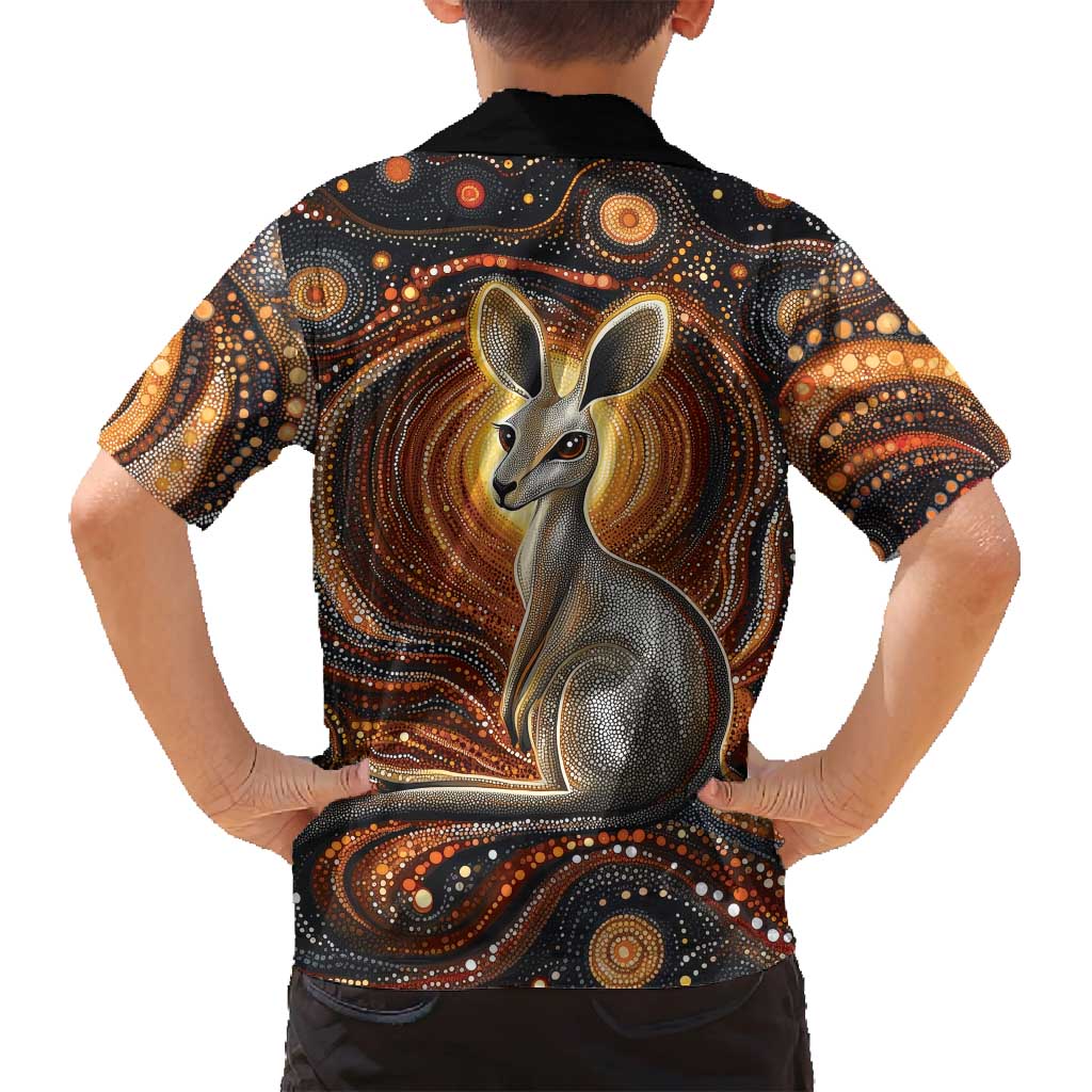 Australian Aboriginal Art Kangaroo Family Matching Summer Maxi Dress and Hawaiian Shirt Warm Earth Tones Aboriginal Dot Painting