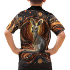 Australian Aboriginal Art Kangaroo Family Matching Summer Maxi Dress and Hawaiian Shirt Warm Earth Tones Aboriginal Dot Painting