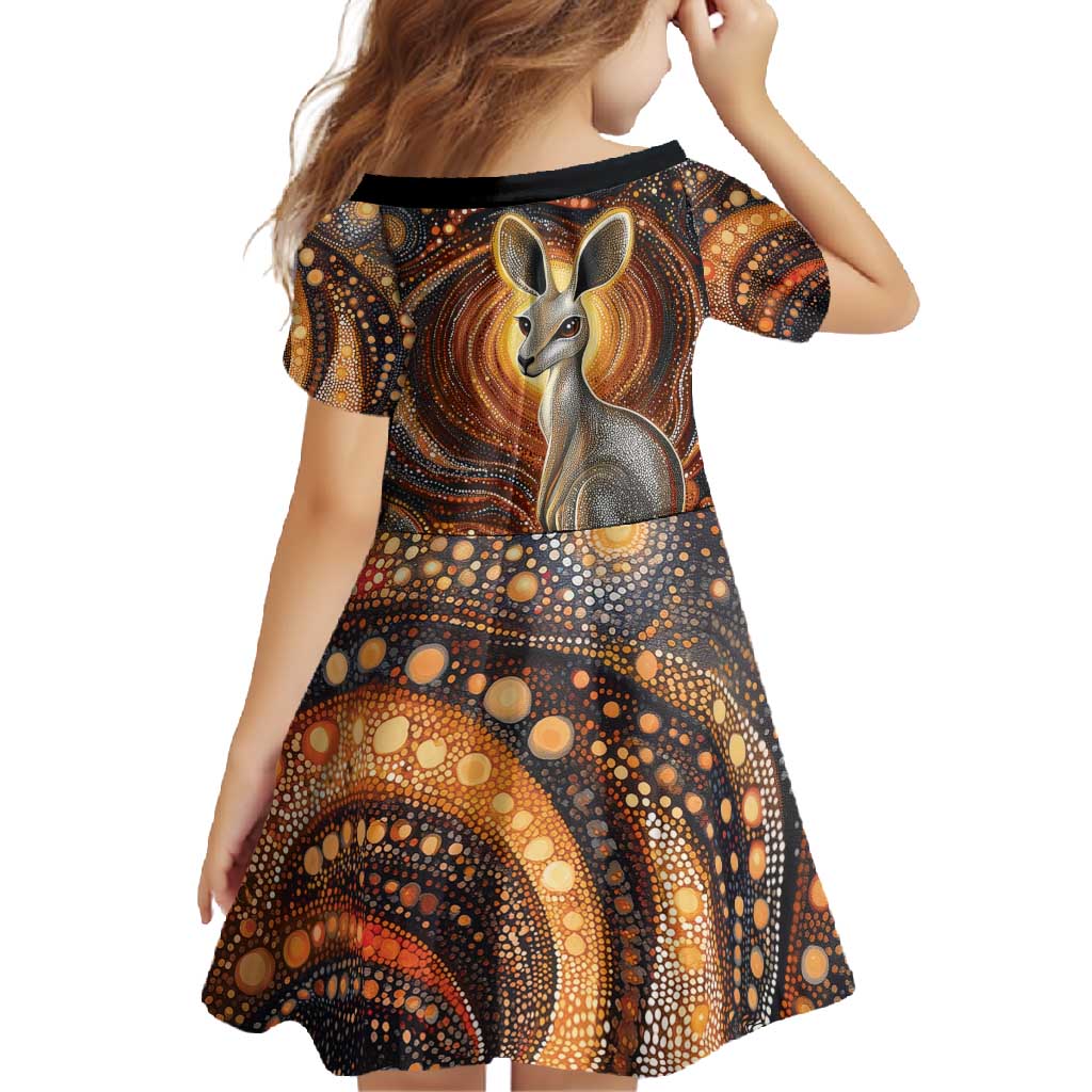 Australian Aboriginal Art Kangaroo Family Matching Summer Maxi Dress and Hawaiian Shirt Warm Earth Tones Aboriginal Dot Painting