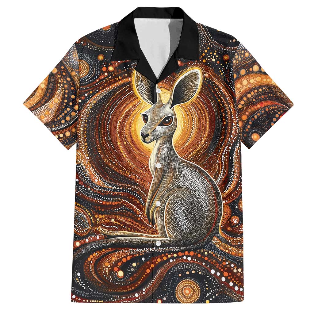 Australian Aboriginal Art Kangaroo Family Matching Summer Maxi Dress and Hawaiian Shirt Warm Earth Tones Aboriginal Dot Painting