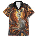 Australian Aboriginal Art Kangaroo Family Matching Summer Maxi Dress and Hawaiian Shirt Warm Earth Tones Aboriginal Dot Painting