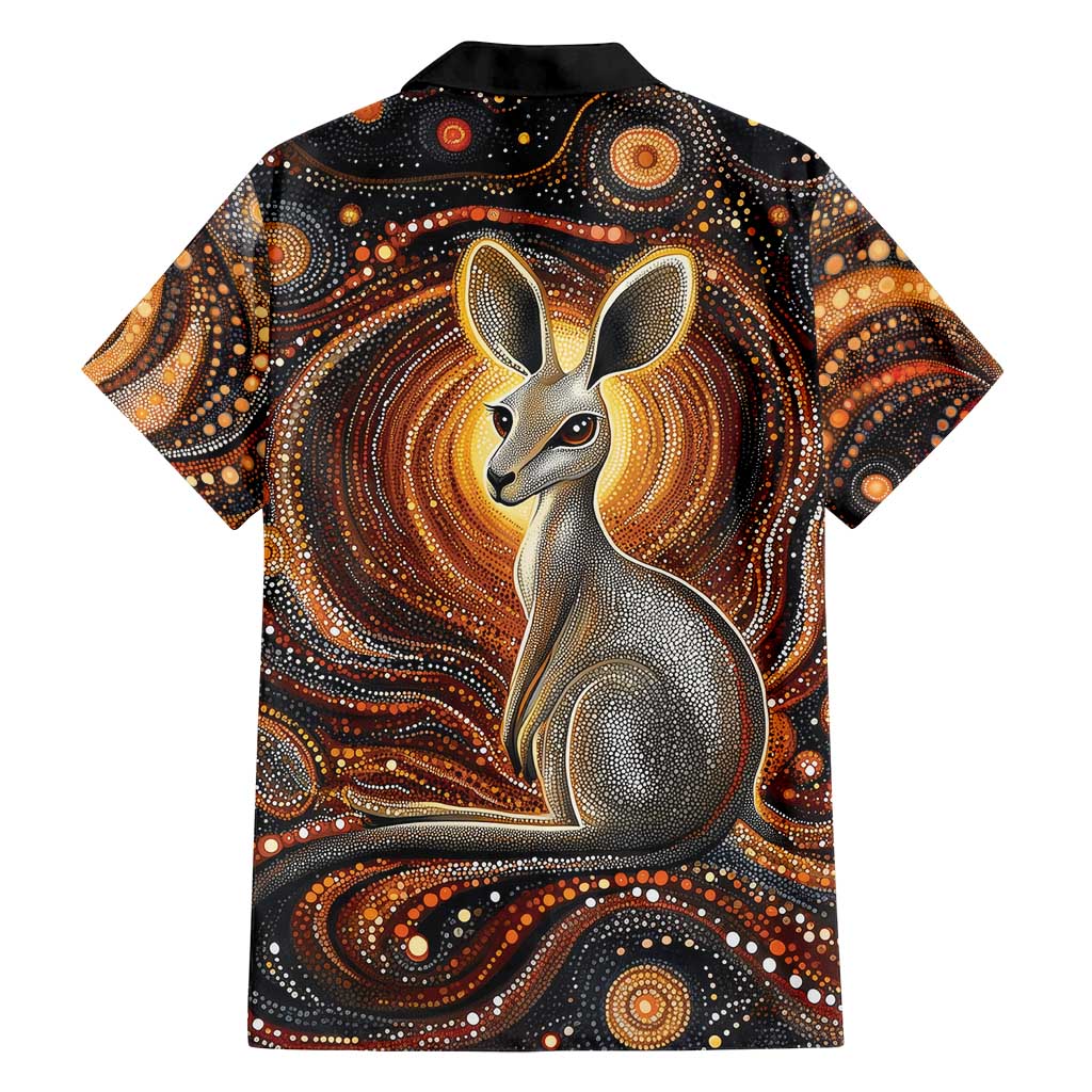 Australian Aboriginal Art Kangaroo Family Matching Summer Maxi Dress and Hawaiian Shirt Warm Earth Tones Aboriginal Dot Painting