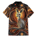 Australian Aboriginal Art Kangaroo Family Matching Summer Maxi Dress and Hawaiian Shirt Warm Earth Tones Aboriginal Dot Painting