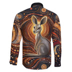 Australian Aboriginal Art Kangaroo Family Matching Summer Maxi Dress and Hawaiian Shirt Warm Earth Tones Aboriginal Dot Painting