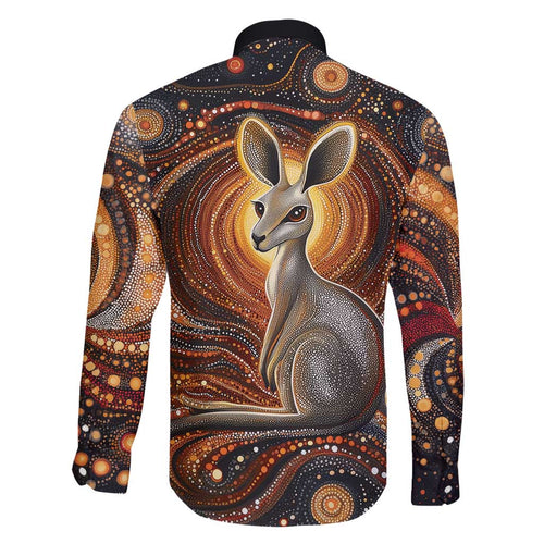 Australian Aboriginal Art Kangaroo Family Matching Summer Maxi Dress and Hawaiian Shirt Warm Earth Tones Aboriginal Dot Painting