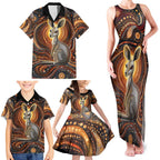 Australian Aboriginal Art Kangaroo Family Matching Tank Maxi Dress and Hawaiian Shirt Warm Earth Tones Aboriginal Dot Painting