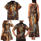 Australian Aboriginal Art Kangaroo Family Matching Tank Maxi Dress and Hawaiian Shirt Warm Earth Tones Aboriginal Dot Painting