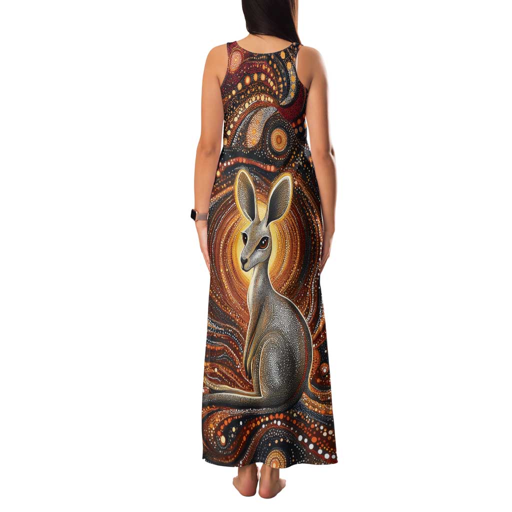 Australian Aboriginal Art Kangaroo Family Matching Tank Maxi Dress and Hawaiian Shirt Warm Earth Tones Aboriginal Dot Painting