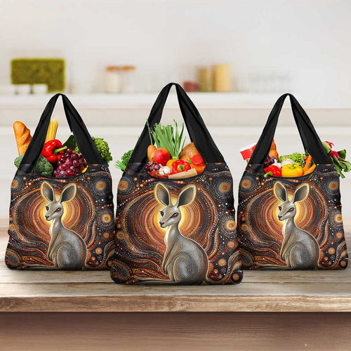 Australian Aboriginal Art Kangaroo Grocery Bag Warm Earth Tones Aboriginal Dot Painting