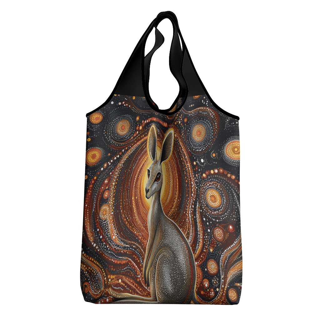 Australian Aboriginal Art Kangaroo Grocery Bag Warm Earth Tones Aboriginal Dot Painting