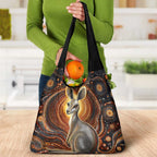Australian Aboriginal Art Kangaroo Grocery Bag Warm Earth Tones Aboriginal Dot Painting