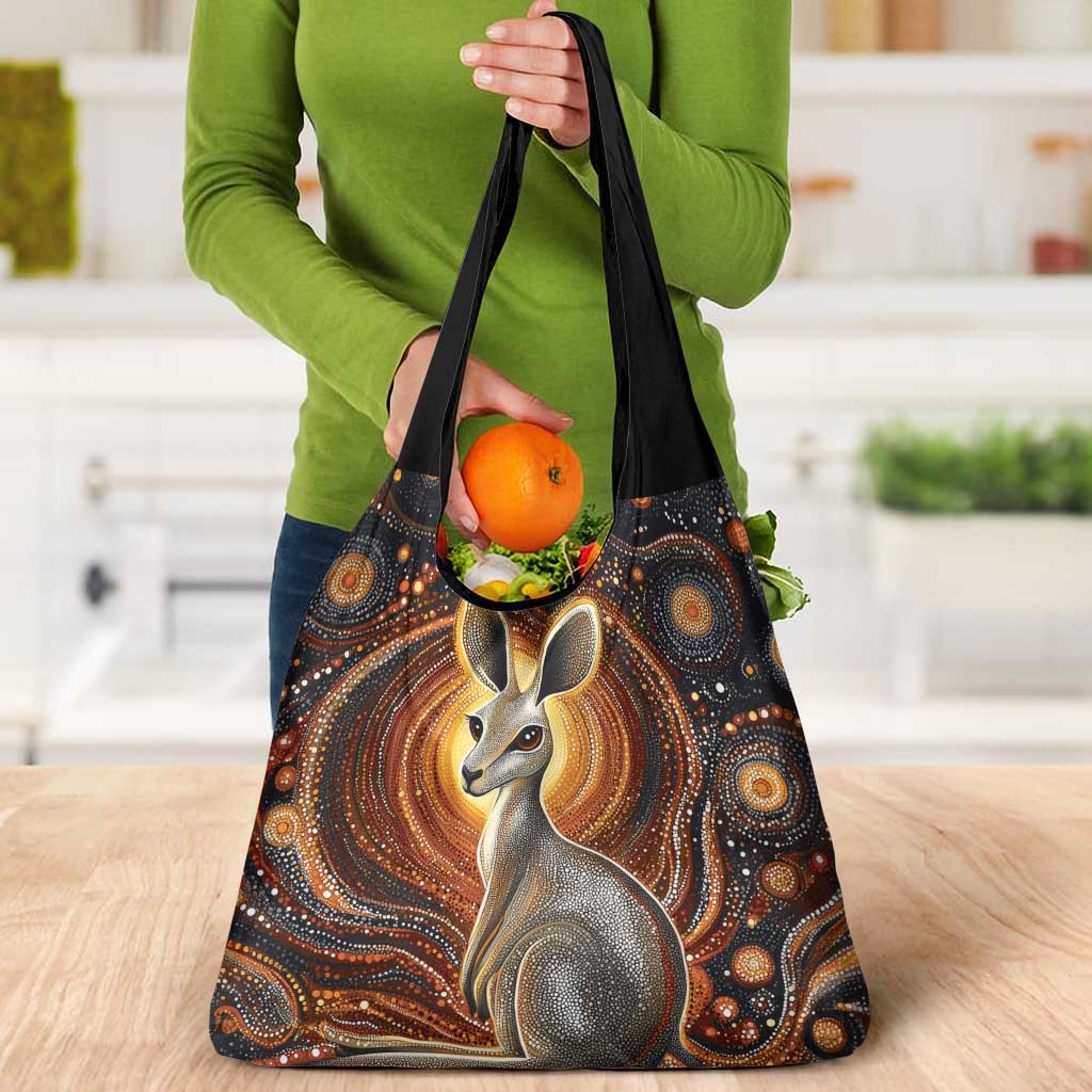 Australian Aboriginal Art Kangaroo Grocery Bag Warm Earth Tones Aboriginal Dot Painting