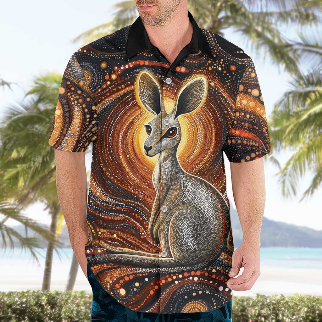 Australian Aboriginal Art Kangaroo Hawaiian Shirt Warm Earth Tones Aboriginal Dot Painting