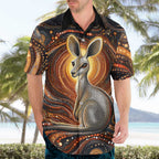 Australian Aboriginal Art Kangaroo Hawaiian Shirt Warm Earth Tones Aboriginal Dot Painting