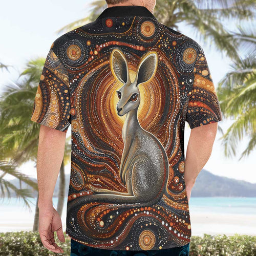 Australian Aboriginal Art Kangaroo Hawaiian Shirt Warm Earth Tones Aboriginal Dot Painting