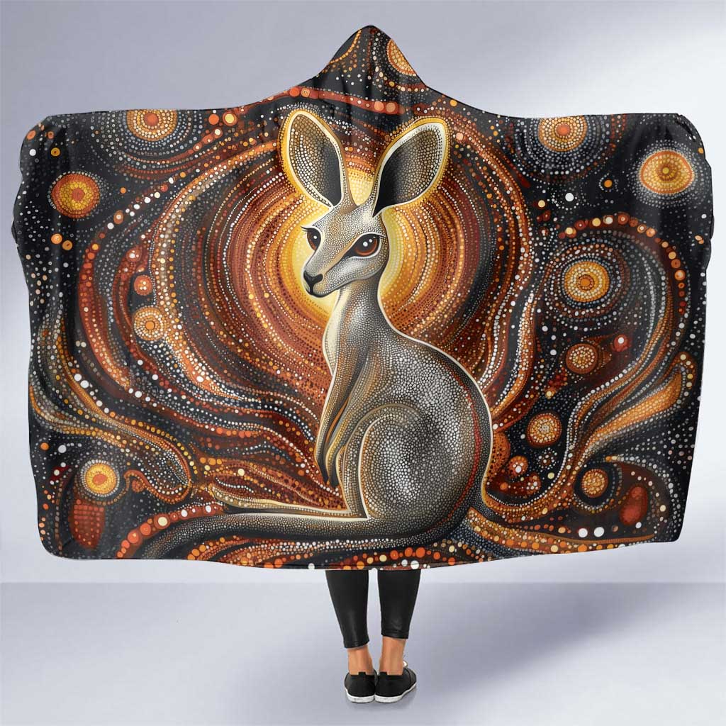Australian Aboriginal Art Kangaroo Hooded Blanket Warm Earth Tones Aboriginal Dot Painting