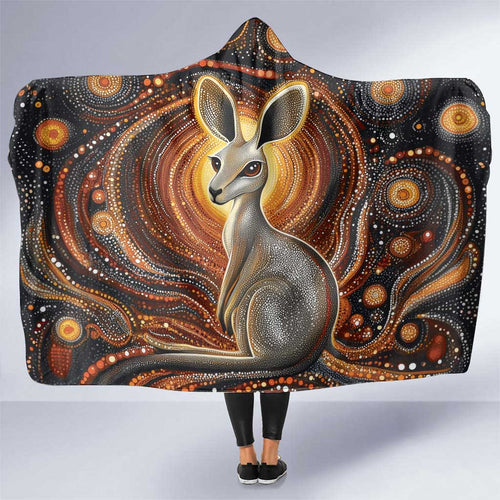 Australian Aboriginal Art Kangaroo Hooded Blanket Warm Earth Tones Aboriginal Dot Painting
