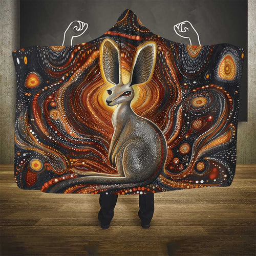 Australian Aboriginal Art Kangaroo Hooded Blanket Warm Earth Tones Aboriginal Dot Painting