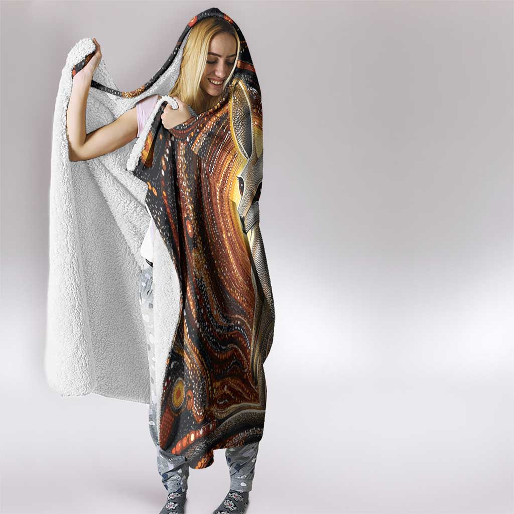 Australian Aboriginal Art Kangaroo Hooded Blanket Warm Earth Tones Aboriginal Dot Painting