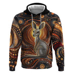 Australian Aboriginal Art Kangaroo Hoodie Warm Earth Tones Aboriginal Dot Painting
