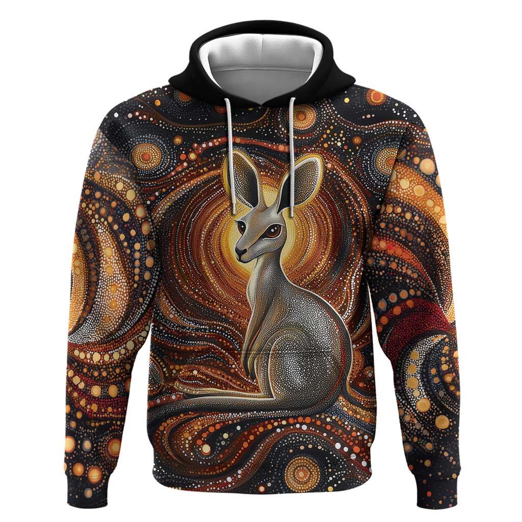 Australian Aboriginal Art Kangaroo Hoodie Warm Earth Tones Aboriginal Dot Painting