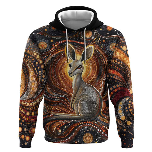 Australian Aboriginal Art Kangaroo Hoodie Warm Earth Tones Aboriginal Dot Painting