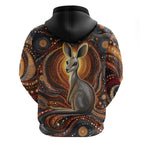 Australian Aboriginal Art Kangaroo Hoodie Warm Earth Tones Aboriginal Dot Painting