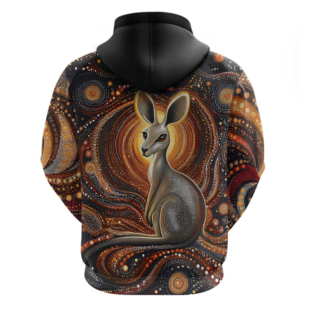 Australian Aboriginal Art Kangaroo Hoodie Warm Earth Tones Aboriginal Dot Painting