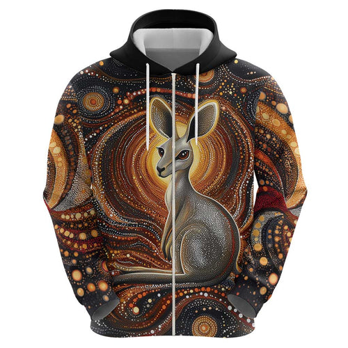 Australian Aboriginal Art Kangaroo Hoodie Warm Earth Tones Aboriginal Dot Painting