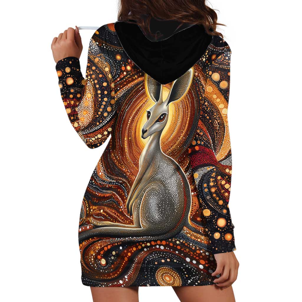 Australian Aboriginal Art Kangaroo Hoodie Dress Warm Earth Tones Aboriginal Dot Painting