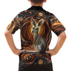 Australian Aboriginal Art Kangaroo Kid Hawaiian Shirt Warm Earth Tones Aboriginal Dot Painting